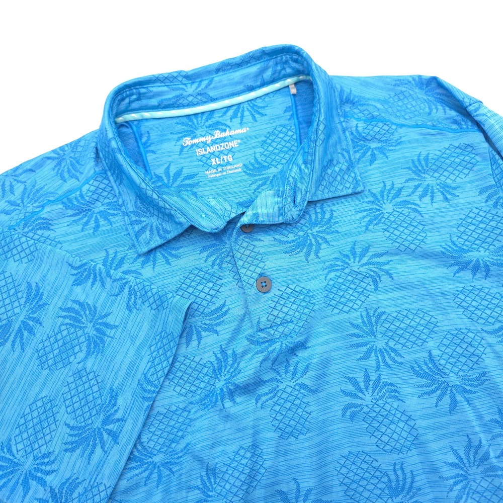 Tommy Bahama IslandZone Polo Shirt Men XL Blue Pineapple Palm Coast Short Sleeve